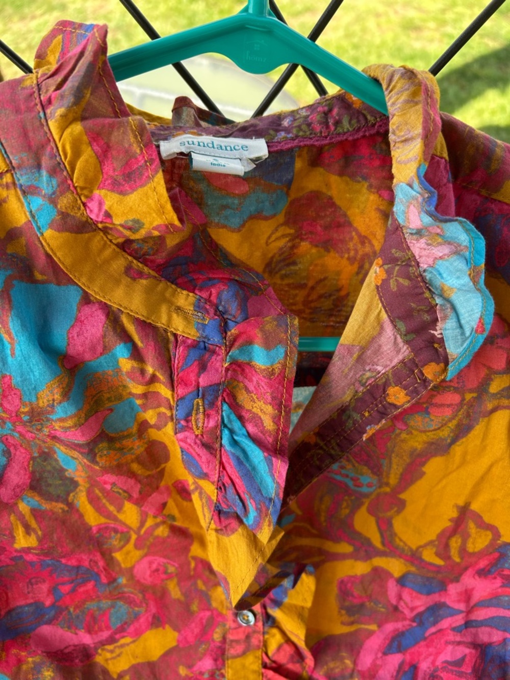 Sundance Mustard Floral Ruffle Button-Front Blouse - Picture 2 of 5